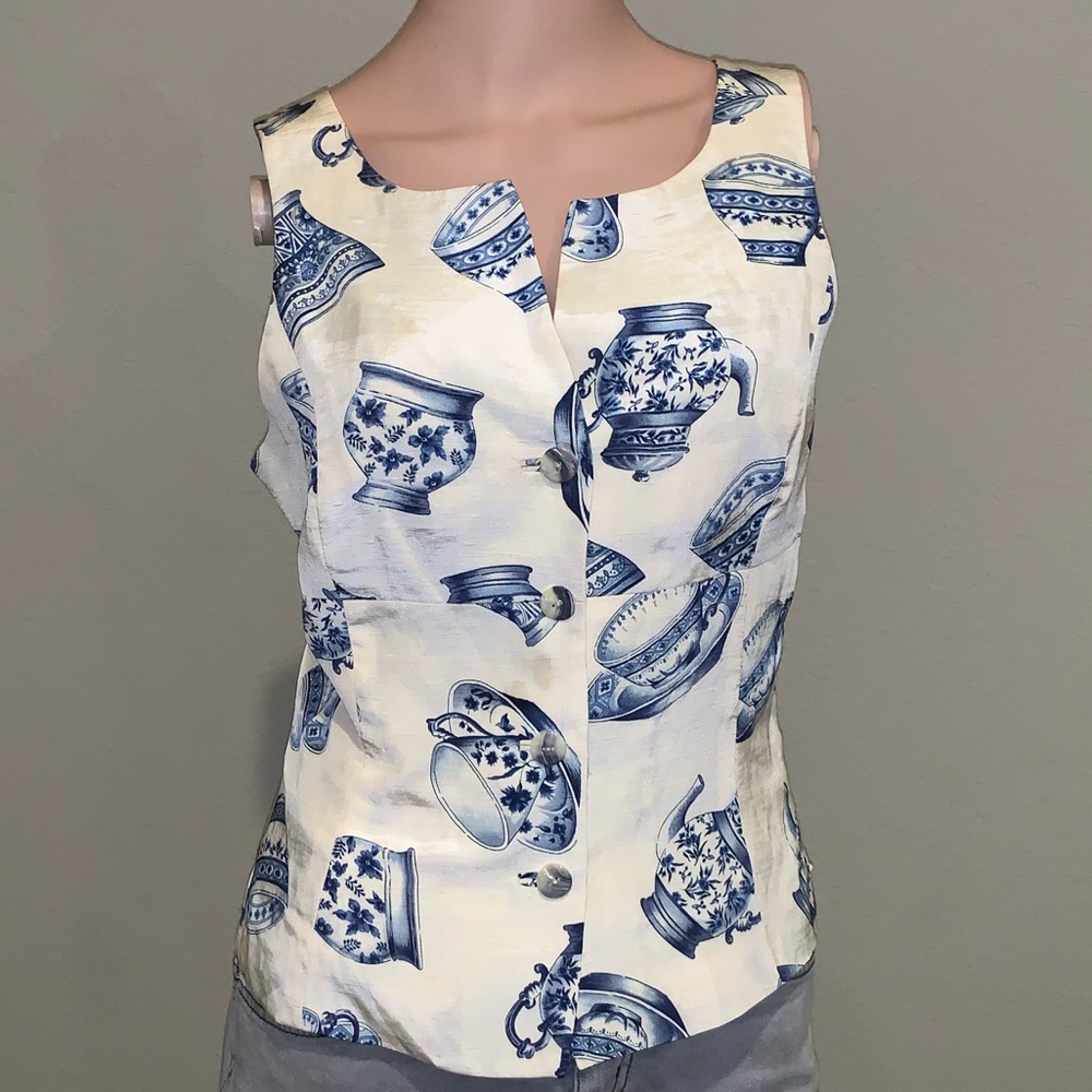 Silk & Linen Pattern Tank Top Blouse